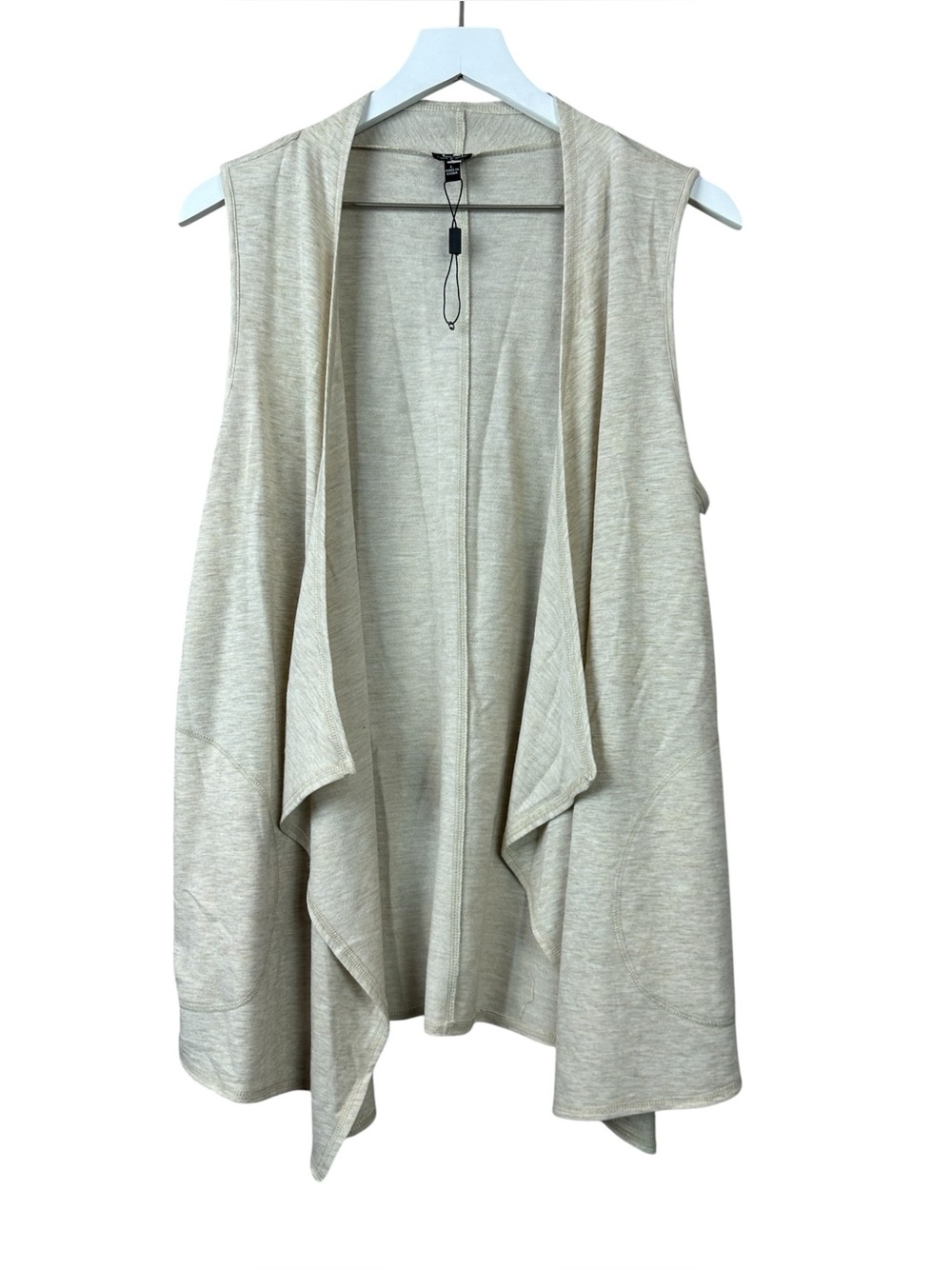 Cable & Gauge Sleeveless Open Cardigan Vest Oatmeal Women Sz L